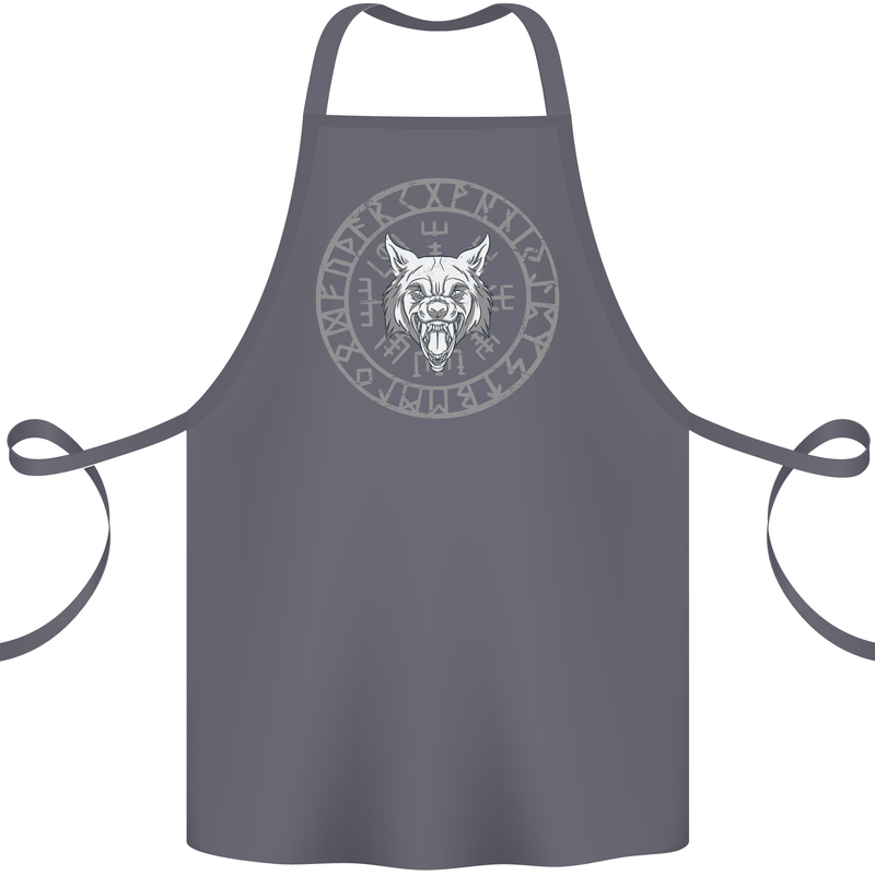 Viking Wolf With Nordic Symbols Cotton Apron 100% Organic Steel