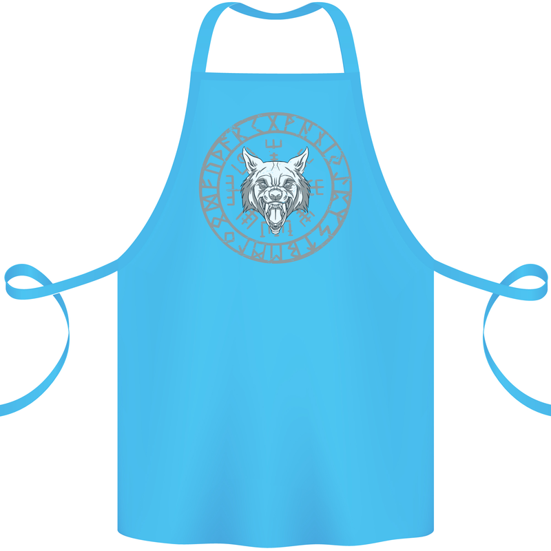 Viking Wolf With Nordic Symbols Cotton Apron 100% Organic Turquoise