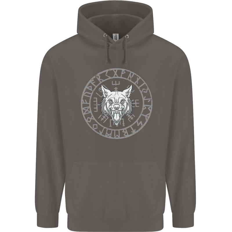 Viking Wolf With Nordic Symbols Mens 80% Cotton Hoodie Charcoal