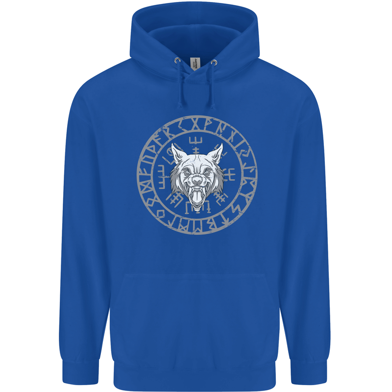 Viking Wolf With Nordic Symbols Mens 80% Cotton Hoodie Royal Blue