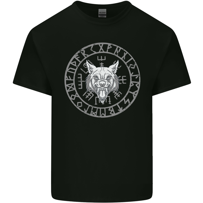 Viking Wolf With Nordic Symbols Mens Cotton T-Shirt Tee Top Black