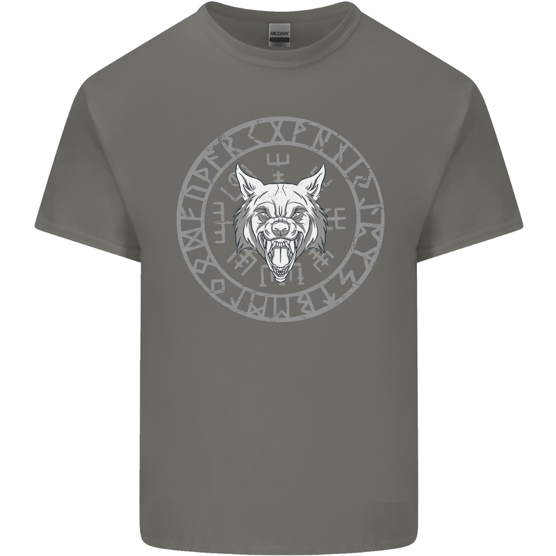 Viking Wolf With Nordic Symbols Mens Cotton T-Shirt Tee Top Charcoal