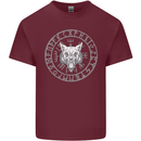 Viking Wolf With Nordic Symbols Mens Cotton T-Shirt Tee Top Maroon