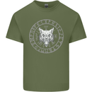 Viking Wolf With Nordic Symbols Mens Cotton T-Shirt Tee Top Military Green