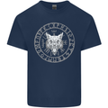 Viking Wolf With Nordic Symbols Mens Cotton T-Shirt Tee Top Navy Blue