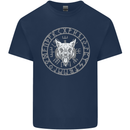 Viking Wolf With Nordic Symbols Mens Cotton T-Shirt Tee Top Navy Blue