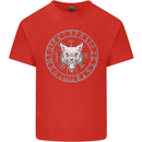 Viking Wolf With Nordic Symbols Mens Cotton T-Shirt Tee Top Red