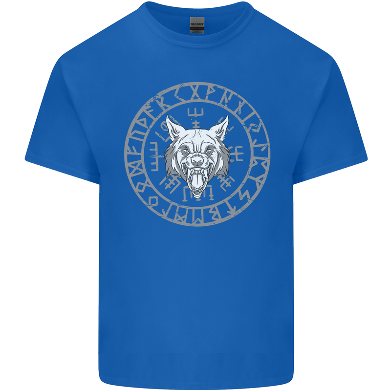 Viking Wolf With Nordic Symbols Mens Cotton T-Shirt Tee Top Royal Blue
