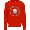 Viking Wolf With Nordic Symbols Mens Sweatshirt Jumper Bright Red