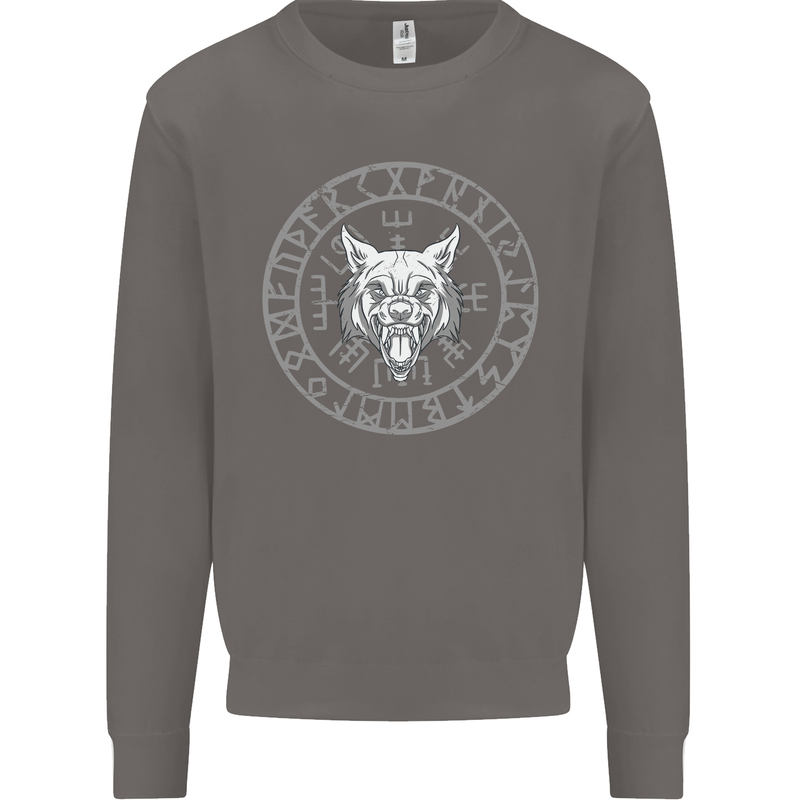 Viking Wolf With Nordic Symbols Mens Sweatshirt Jumper Charcoal