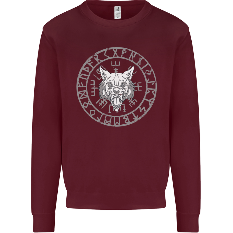 Viking Wolf With Nordic Symbols Mens Sweatshirt Jumper Maroon