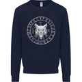 Viking Wolf With Nordic Symbols Mens Sweatshirt Jumper Navy Blue