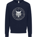 Viking Wolf With Nordic Symbols Mens Sweatshirt Jumper Navy Blue