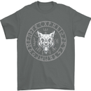 Viking Wolf With Nordic Symbols Mens T-Shirt 100% Cotton Charcoal