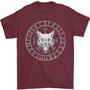 Viking Wolf With Nordic Symbols Mens T-Shirt 100% Cotton Maroon