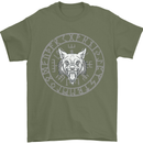 Viking Wolf With Nordic Symbols Mens T-Shirt 100% Cotton Military Green