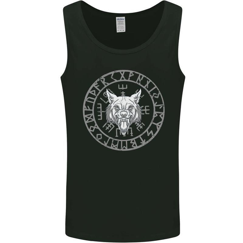 Viking Wolf With Nordic Symbols Mens Vest Tank Top Black