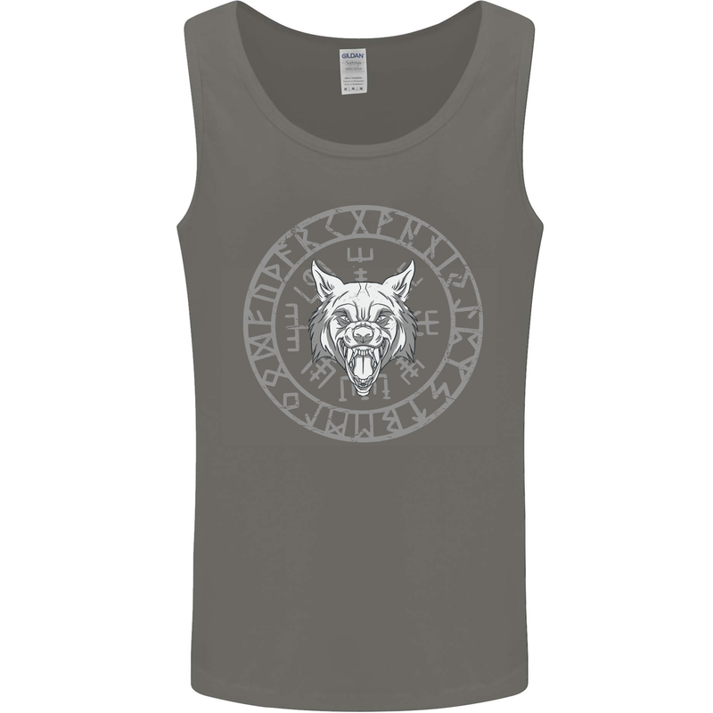 Viking Wolf With Nordic Symbols Mens Vest Tank Top Charcoal