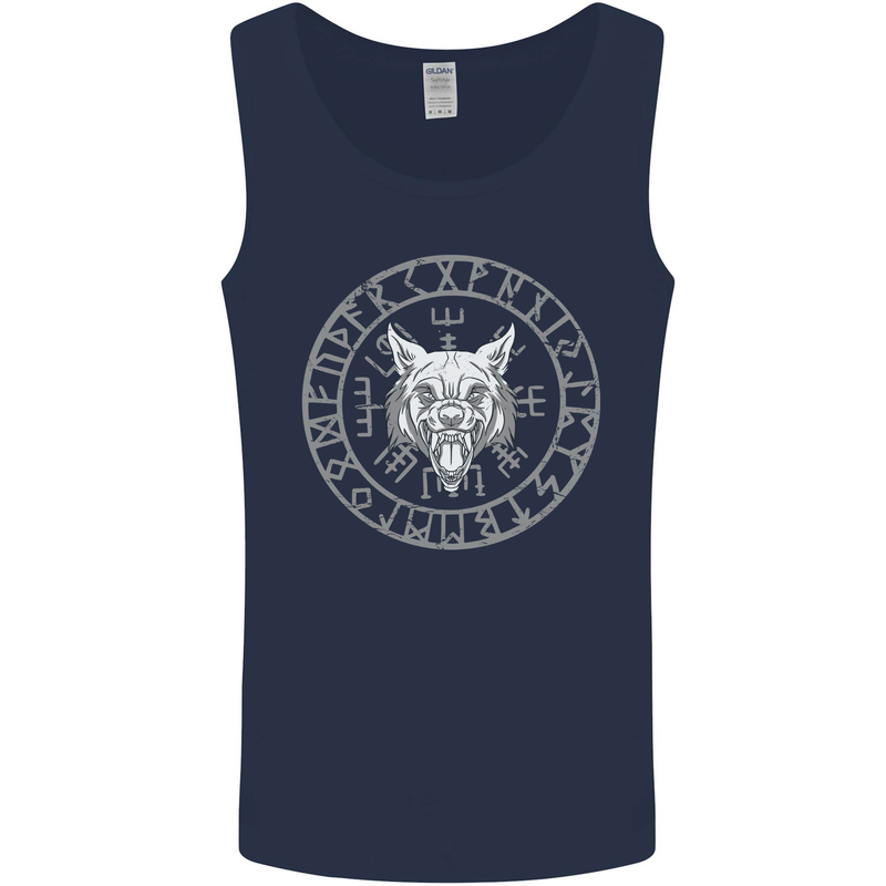 Viking Wolf With Nordic Symbols Mens Vest Tank Top Navy Blue