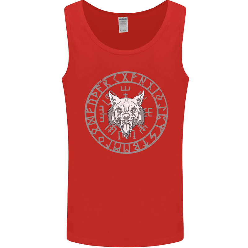 Viking Wolf With Nordic Symbols Mens Vest Tank Top Red