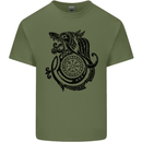 Viking Wolf With Vegvisir Symbol Black Mens Cotton T-Shirt Tee Top Military Green