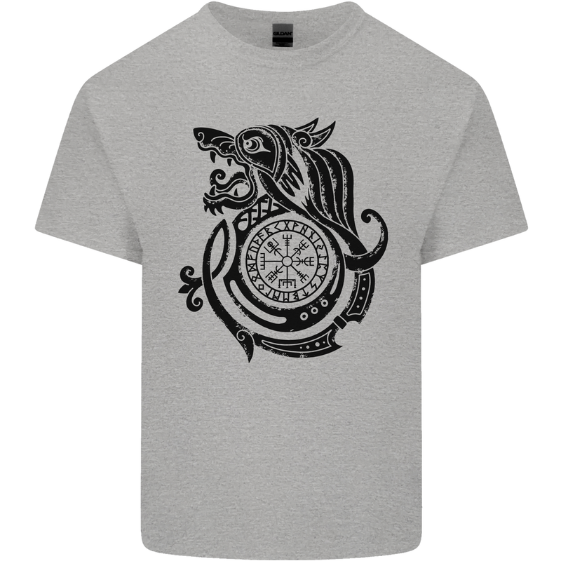 Viking Wolf With Vegvisir Symbol Black Mens Cotton T-Shirt Tee Top Sports Grey