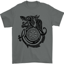 Viking Wolf With Vegvisir Symbol Black Mens T-Shirt 100% Cotton Charcoal