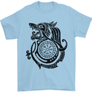 Viking Wolf With Vegvisir Symbol Black Mens T-Shirt 100% Cotton Light Blue