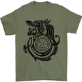Viking Wolf With Vegvisir Symbol Black Mens T-Shirt 100% Cotton Military Green
