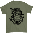Viking Wolf With Vegvisir Symbol Black Mens T-Shirt 100% Cotton Military Green
