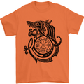 Viking Wolf With Vegvisir Symbol Black Mens T-Shirt 100% Cotton Orange