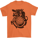 Viking Wolf With Vegvisir Symbol Black Mens T-Shirt 100% Cotton Orange