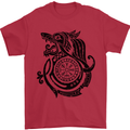 Viking Wolf With Vegvisir Symbol Black Mens T-Shirt 100% Cotton Red