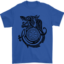 Viking Wolf With Vegvisir Symbol Black Mens T-Shirt 100% Cotton Royal Blue