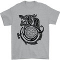 Viking Wolf With Vegvisir Symbol Black Mens T-Shirt 100% Cotton Sports Grey