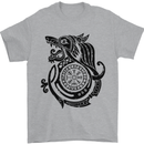 Viking Wolf With Vegvisir Symbol Black Mens T-Shirt 100% Cotton Sports Grey