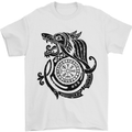 Viking Wolf With Vegvisir Symbol Black Mens T-Shirt 100% Cotton White