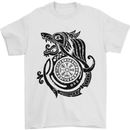 Viking Wolf With Vegvisir Symbol Black Mens T-Shirt 100% Cotton White