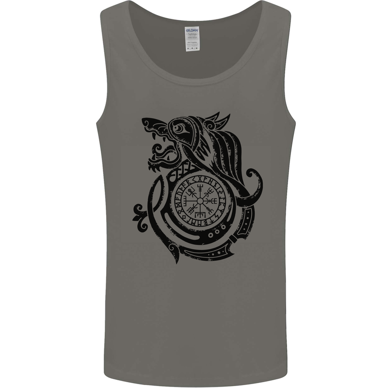 Viking Wolf With Vegvisir Symbol Black Mens Vest Tank Top Charcoal