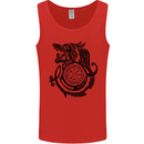 Viking Wolf With Vegvisir Symbol Black Mens Vest Tank Top Red