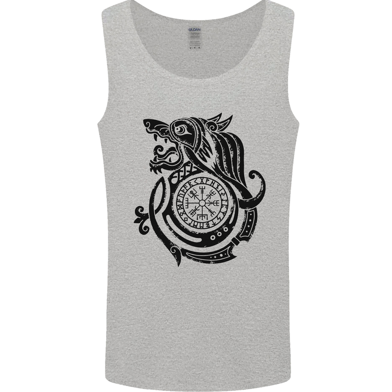 Viking Wolf With Vegvisir Symbol Black Mens Vest Tank Top Sports Grey