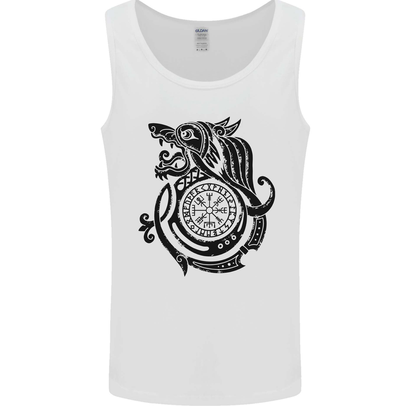 Viking Wolf With Vegvisir Symbol Black Mens Vest Tank Top White