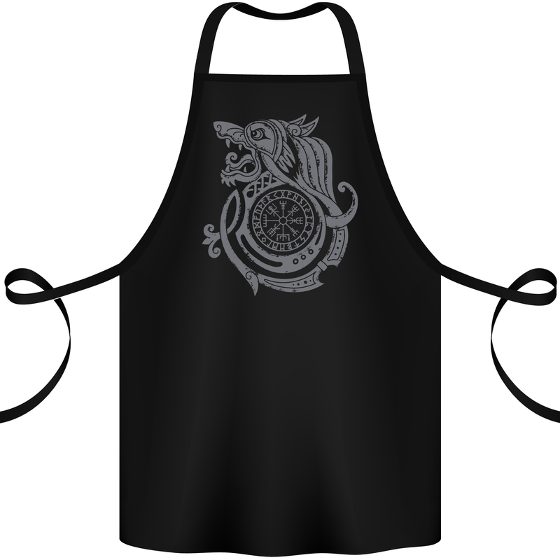 Viking Wolf With Vegvisir Symbol Cotton Apron 100% Organic Black