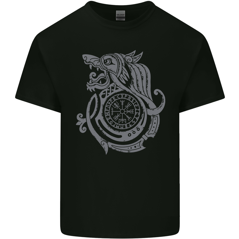 Viking Wolf With Vegvisir Symbol Mens Cotton T-Shirt Tee Top Black
