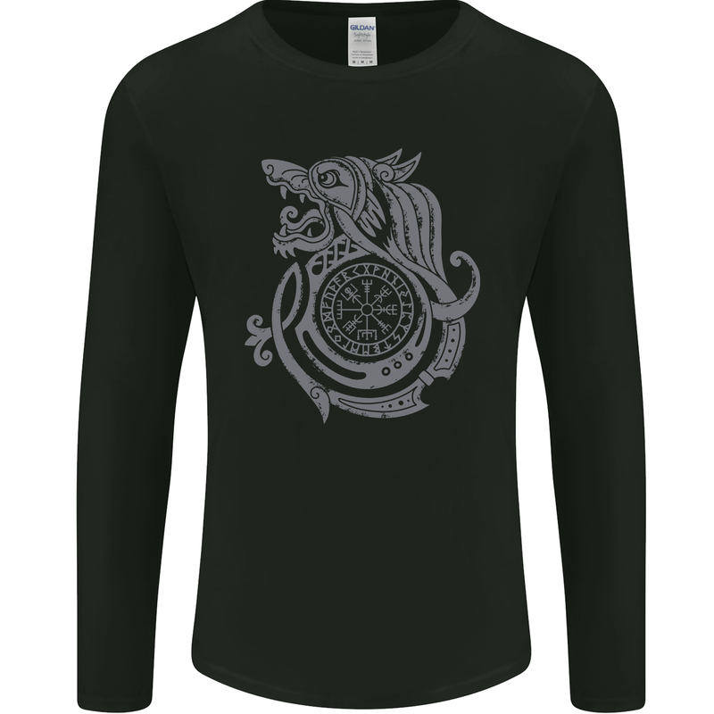 Viking Wolf With Vegvisir Symbol Mens Long Sleeve T-Shirt Black