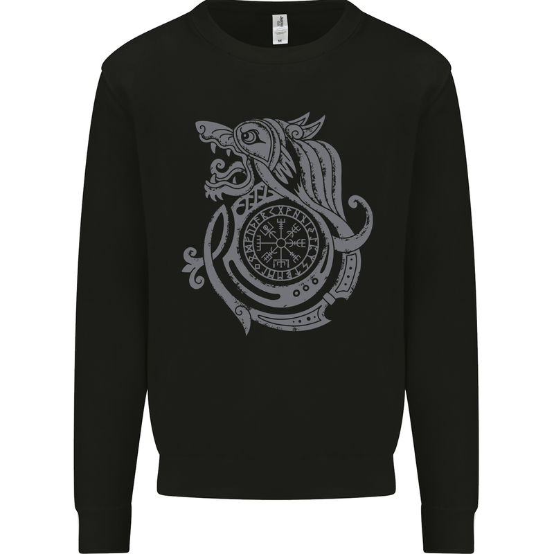 Viking Wolf With Vegvisir Symbol Mens Sweatshirt Jumper Black