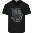 Viking Wolf With Vegvisir Symbol Mens V-Neck Cotton T-Shirt Black