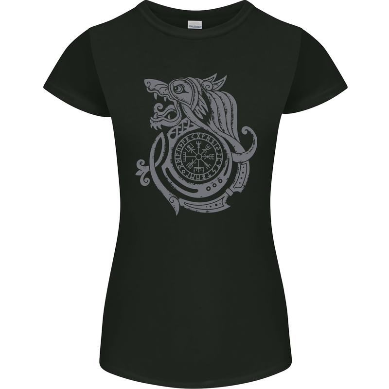 Viking Wolf With Vegvisir Symbol Womens Petite Cut T-Shirt Black