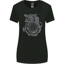 Viking Wolf With Vegvisir Symbol Womens Wider Cut T-Shirt Black