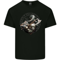 Viking Wolf and Axe With Vegvisir Viking Symbols Mens Cotton T-Shirt Tee Top Black